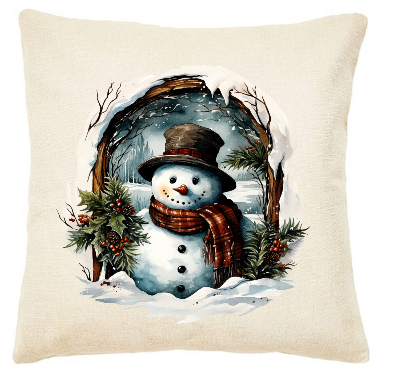 "Peeking Snowman" Christmas Canvas Throw Pillows 17x17