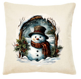 "Peeking Snowman" Christmas Canvas Throw Pillows 17x17