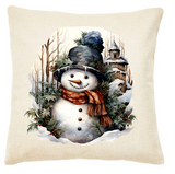 "Peeking Snowman" Christmas Canvas Throw Pillows 17x17