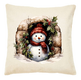 "Peeking Snowman" Christmas Canvas Throw Pillows 17x17