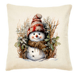"Peeking Snowman" Christmas Canvas Throw Pillows 17x17