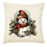 "Peeking Snowman" Christmas Canvas Throw Pillows 17x17