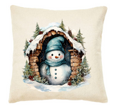 "Peeking Snowman" Christmas Canvas Throw Pillows 17x17