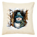 "Peeking Snowman" Christmas Canvas Throw Pillows 17x17