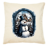 "Peeking Snowman" Christmas Canvas Throw Pillows 17x17