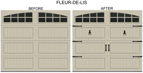 GARAGE DOOR FAUX HINGE, HANDLE, KNOCKER, VINYL STICKERS, FLEUR-DE-LIS