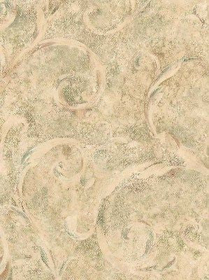 Wallcrown Sage/Light Tan Scroll Wallpaper - IL42045