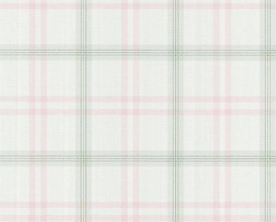 Chatham House Pink/Green Plaid  Damask Scroll Wallpaper - 48379