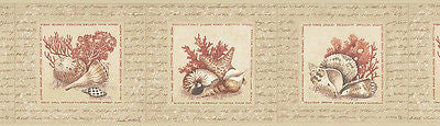 Brewster Tan/Coral Sea Shell Wallpaper Border - FDB07137