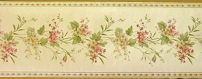 Shadd Kydd Satin Cream w/ pink & off white Flowers Wallpaper Border - 23652