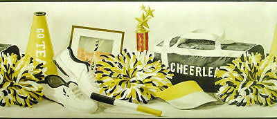 York Black & Gold Cheerleading Wallpaper Border - IN2693B