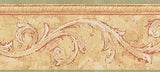 Brewster Honey Gold, Burgundy & Green Scroll Wallpaper Border - FDB08577