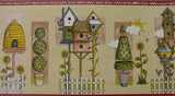 Brewster Birdhouses and Topiaries Multi Colored Wallpaper Border - 238B53242