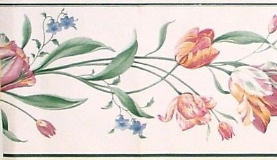 Imperial White Scrolling Tulip Floral Wallpaper Border - MG2002B