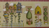 Brewster Birdhouses and Topiaries Multi Colored Wallpaper Border - 238B53242