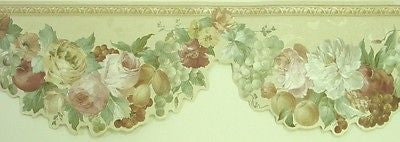 Satin Fruit and Flowers Scalloped Wallpaper Border - 937B22517