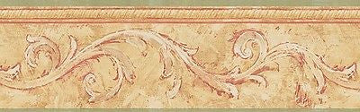 Brewster Honey Gold, Burgundy & Green Scroll Wallpaper Border - FDB08577