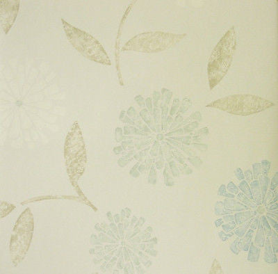 Brewster Zinnia Blue, White & Teal Modern Floral Wallpaper - FD62115