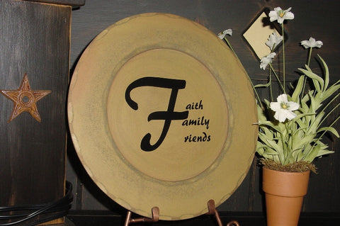 "Faith, Family, Friends" Golden Yellow Wooden Display Plate  - 28136 B