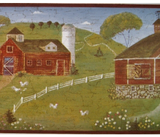 Brewster Country Barns with Chickens (Burgundy) Wallpaper Border - 7064-729B