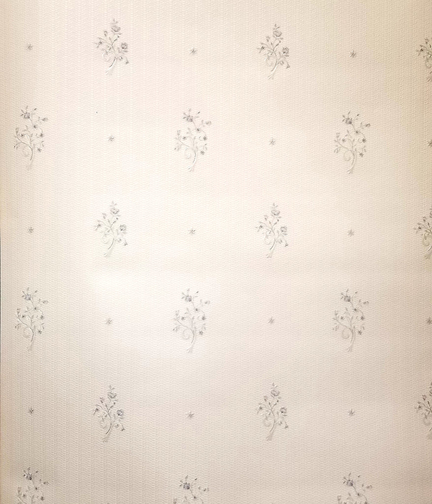 Textured White with Blue and Pink Flowers Wallpaper - 6423-18