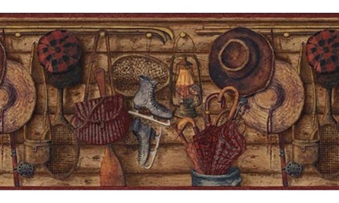 Rustic Lodge Storage Wallpaper Border - ACS59031B