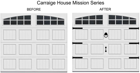 GARAGE DOOR FAUX VINYL HINGE, KNOCKE, HANDLE STICKERS, CARRIAGE HOUSE MISSION SERIES