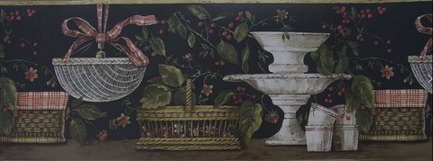 Beacon House (Black) Baskets and Old Dishes Wallpaper Border - FDB08552