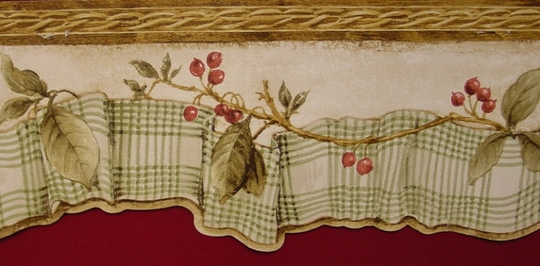 Brewster Pip Berries & Ribbon (Green/Red) Wallpaper Border - FDB08555