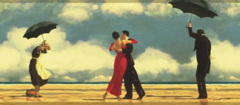 York Umbrellas on Beach by Jack Vettriano Wallpaper Border - FR5101B