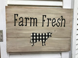 "Farm Fresh" with Plaid Cow Distressed Wooden Sign - 21317