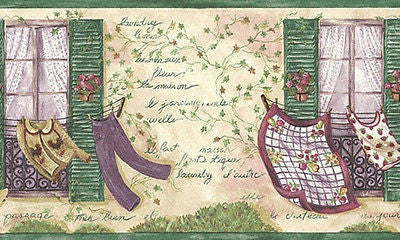 S. A. Maxwell French Windows with Clothes Line Wallpaper Border - 7064-732B