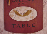 "FRIENDS Welcome at our TABLE" Burgundy Kitchen Wooden Plaque - YWC59009