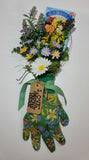"Love Grows Here" Marigold Flower Garden Glove Arrangement - Handmade