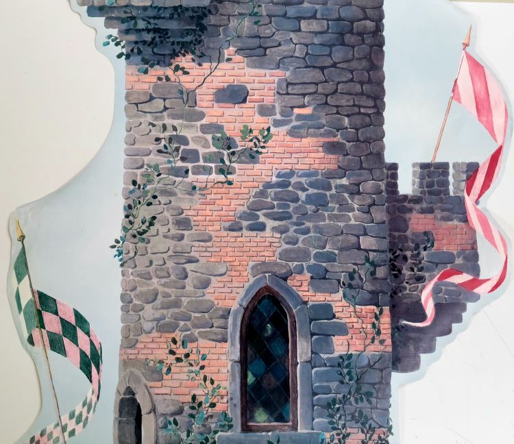 York Stone & Brick Castle Tower Wallpaper Border - RK6805-B