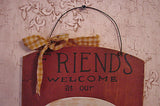"FRIENDS Welcome at our TABLE" Burgundy Kitchen Wooden Plaque - YWC59009