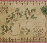 York Tropical Vintage Palm Tree (red) Wallpaper Border - TG2130B