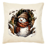 "Peeking Snowman" Christmas Canvas Throw Pillows 17x17