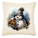 "Peeking Snowman" Christmas Canvas Throw Pillows 17x17