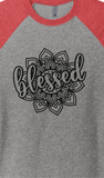 "BLESSED" MANDALA-UNISEX TRIBLEND 3/4 SLEEVE RAGLAN TEE SHIRT