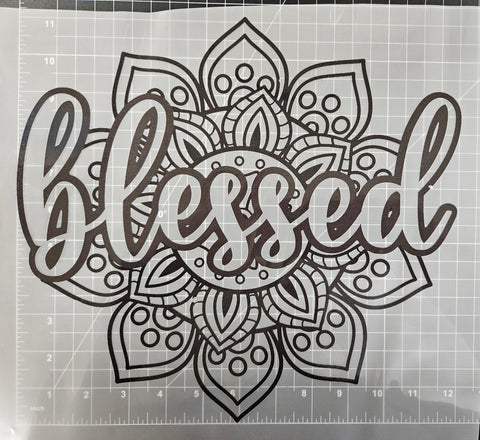 "BLESSED" MANDALA IN BLACK PRINT, DTF TRANSFER SHEET