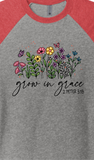 "GROW IN GRACE 2 PETER 3:18" UNISEX TRIBLEND 3/4 SLEEVE RAGLAN TEE SHIRT