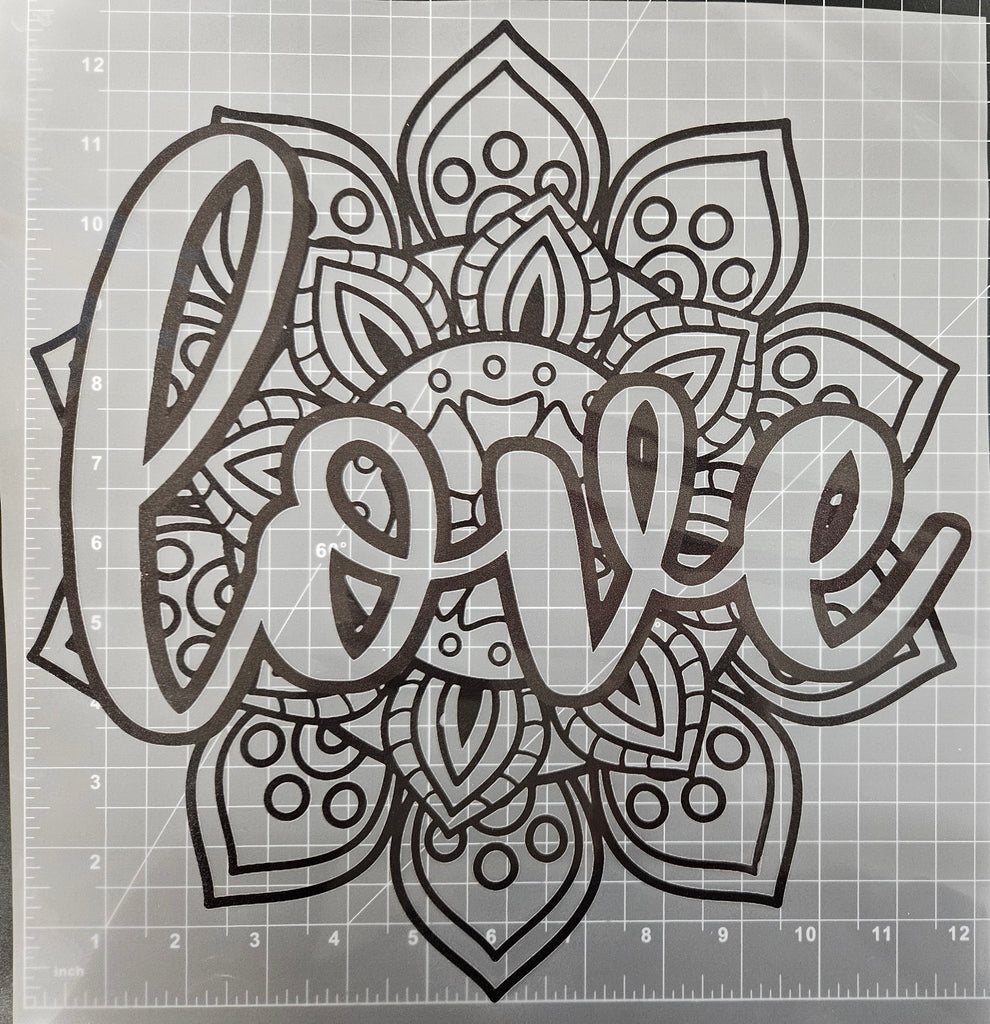 "LOVE" MANDALA IN BLACK PRINT, DTF TRANSFER SHEET