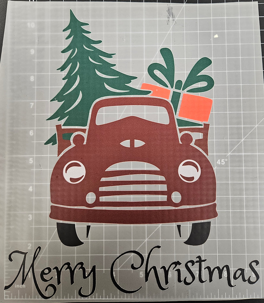 "MERRY CHRISTMAS", RED DELIVERY TRUCK DTF TRANSFER SHEET