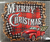 "MERRY CHRISTMAS" TRUCK LEOPARD RED AND BLACK BUFFALO PLAID, DTF TRANSFER SHEET