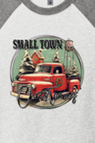 "SMALL TOWN CHRISTMAS" Red Truck UNISEX TRIBLEND 3/4-SLEEVE RAGLAN TEE SHIRT