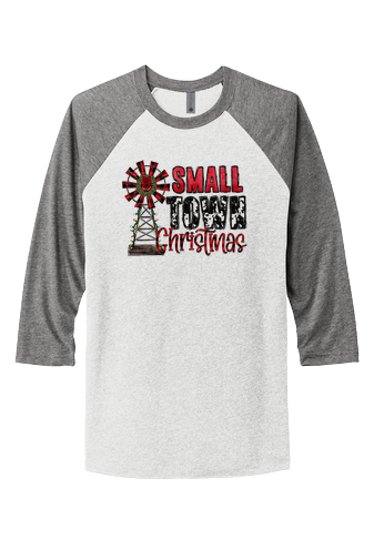 CHRISTMAS "SMALL TOWN CHRISTMAS" UNISEX TRIBLEND 3/4-SLEEVE RAGLAN TEE SHIRT