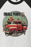 "SMALL TOWN CHRISTMAS" Red Truck UNISEX TRIBLEND 3/4-SLEEVE RAGLAN TEE SHIRT