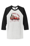 CHRISTMAS "SMALL TOWN CHRISTMAS" Red turck UNISEX TRIBLEND 3/4-SLEEVE RAGLAN TEE SHIRT