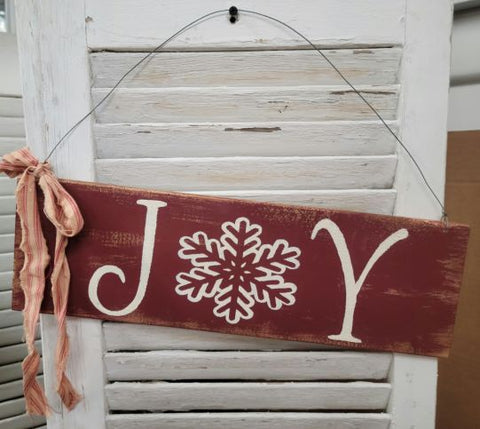 "JOY" Red Distressed Wooden Hanging Christmas Sign - 1111